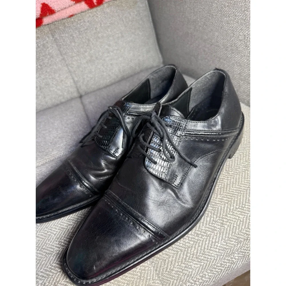 Stacy Adams Mens Black Leather Cap Toe Oxford Dress Shoes 25113-001 Size 9.5 M